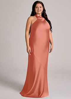 Azazie Velli Brudtärnklänningar Klä av Sjöjungfru i Stretch Satin Hög hals Laxrosa image10