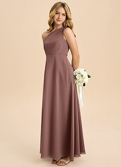 Azazie Phaedra Junior Espresso A-Line Pleated Chiffon Dress image1