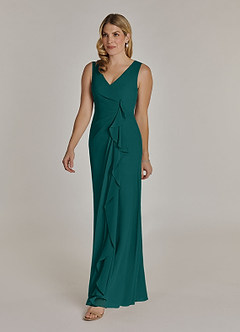 Azazie Manuella Mother of the Bride Dresses Peacock A-Line V-Neck Pleated Chiffon Dress image5