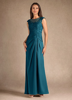 Azazie Santa Barbara Mother of the Bride Dresses Ink Blue Sheath Pleated Stretch Satin Dress image4