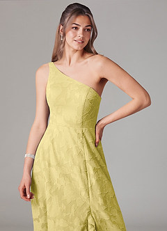 Azazie Ellianna Bridesmaid Dresses Canary A-Line One Shoulder Floral Burnout Dress image5