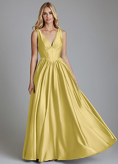 Azazie Delmie Brudtärnklänningar Klä av A-Linje i Stretch Satin Korsett Kanariefågel image1