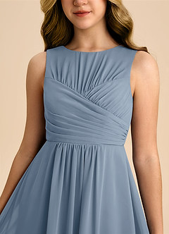 Azazie Skyla Junior Dusty Blue A-Line Pleated Chiffon Dress image7