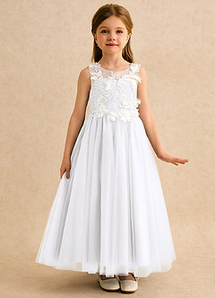 Azazie Mixie Abiti da Ragazza di Fiori Abito Principessa in Pizzo Bianco image5