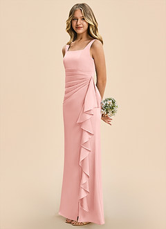 Azazie Adrienne Junior Powder Pink Sheath Pleated Stretch Satin Dress image5