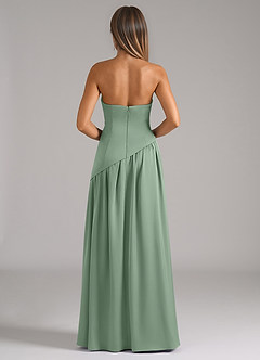Azazie Adeline Vestidos de damas de honor Vestido de Matcha de Satén Elástico de Corte en A Convertible con Sin tirantes image5