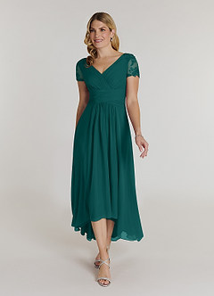 Azazie Thais Mother of the Bride Dresses Peacock A-Line Lace Chiffon Dress image1