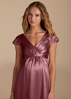 Azazie Allessia Maternity Bridesmaid Dresses A-Line Metallic Satin Floor-Length Dress image7