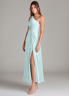 Azazie Brooke Bridesmaid Dresses Sea Glass A-Line One Shoulder Stretch Satin Dress image5