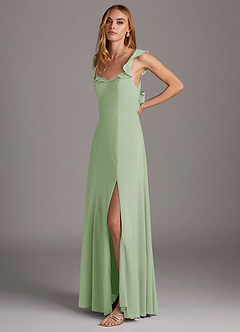 Azazie Arela Final Sale Dusty Sage A-Line Ruched Stretch Chiffon Dress image3