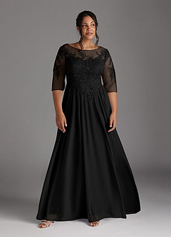 Azazie Harriet Mère de la mariée Robes Robe Trapèze en Maille Dentelle en forme d'anneau Noir image9