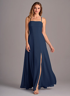 Azazie Carolyn Bridesmaid Dresses Dark Navy A-Line Pleated Chiffon Dress image4