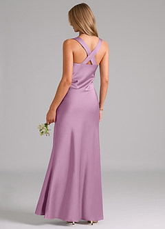 Azazie Kamila Bridesmaid Dresses Wisteria A-Line Pleated Stretch Satin Dress image2