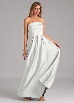 Azazie Lucienne Brudtärnklänningar Klä av A-Linje i Stretch Satin Axelbandslös Vit Konvertibel image5