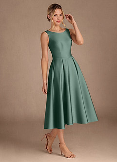 Azazie Fulton Mother of the Bride Dresses Eucalyptus A-Line Pleated Stretch Satin Dress image2
