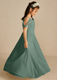 Azazie Chelle Flower Girl Dresses Eucalyptus A-Line Pleated Chiffon Dress image4