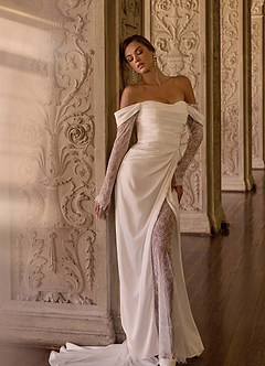 Azazie Alexa Probar vestidos en casa Vestido de Diamante Blanco de Encaje de Corte en A con Escote de Corazón image2