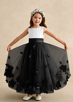 Azazie Vi Blumenmädchenkleider A-Linie ärmellos Tüll Kleid Schwarz image5
