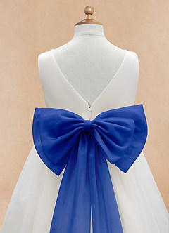 Azazie Kavi Flower Girl Dresses Ivory Royal Blue A-Line Bow Matte Satin Dress image10