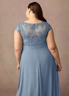 Azazie Irmeli Mère de la mariée Robes Robe Trapèze en Mousseline de soie Dentelle Bleu Poussiéreux image14