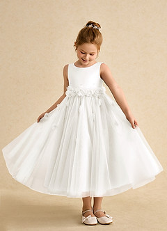 Azazie Lux Robe Demoiselle D'honneur Fillette Robe Trapèze en Tulle Perlé Ivoire image3