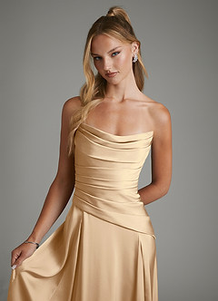 Azazie Gabriela Bridesmaid Dresses Champagne A-Line Corset Stretch Satin Dress image4