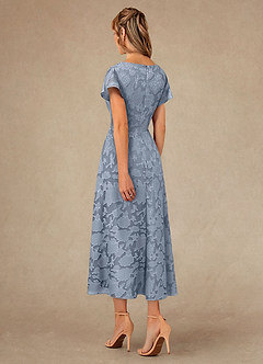 Azazie Vera Mother of the Bride Dresses Dusty Blue A-Line Pleated Floral Burnout Dress image3