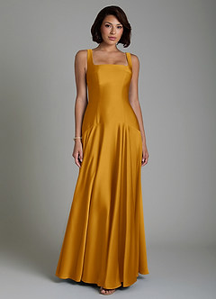 Azazie Reina Bridesmaid Dresses Butterscotch A-Line Pleated Stretch Satin Dress image1