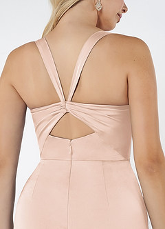 Azazie Mero Vestidos de damas de honor Vestido de Rosa Rubor de Satén Elástico de Corte Recto con Plisado image2