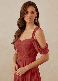 Christian Siriano Bridal for Azazie 1013 Bridesmaid Dresses Terracotta A-Line Off the Shoulder Chiffon Dress image2