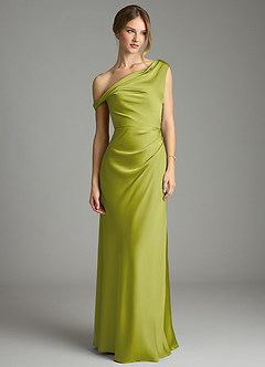 Azazie Emerson Bridesmaid Dresses Lemongrass Mermaid Off the Shoulder Stretch Satin Dress image4