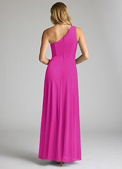 Azazie Brooke Bridesmaid Dresses Fuchsia A-Line One Shoulder Mesh Dress image5
