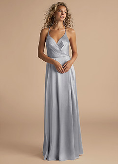 Azazie Davis Robes de demoiselle d'honneur Robe Trapèze en Satiné métallisé Plissée Argent image6