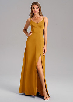 Azazie Talina Brautjungfernkleider A-Linie Stretch-Satin Kleid Butterscotch image3