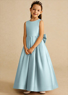 Azazie Cailee Flower Girl Dresses Mist Ball-Gown Pleated Matte Satin Dress image4