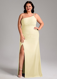 Azazie Eren Vestidos de damas de honor Vestido de Sorbete De Limón de Gasa de Corte Recto con Hombro unilateral image8