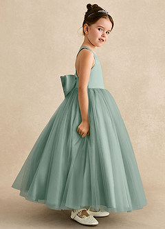 Azazie Peanut Flower Girl Dresses Silver Sage A-Line Strap Tulle Dress image3