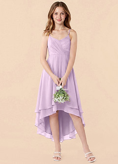 Azazie Mariam Junior Jurk van Chiffon met A-Lijn Geplooid Frosted Lila image4