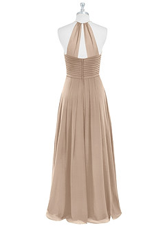 Azazie Ginger Bridesmaid Dresses Taupe A-Line Halter Pleated Chiffon Dress image7