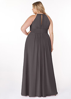 Azazie Bonnie Bridesmaid Dresses Steel Grey A-Line Keyhole Ruched Chiffon Dress image7