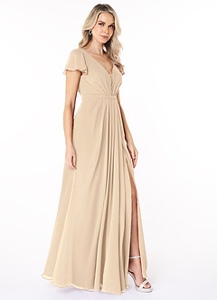 Azazie Reverie Bridesmaid Dresses A-Line V-Neck Ruched Chiffon Floor-Length Dress image4