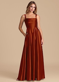 Azazie Shaude Bridesmaid Dresses Auburn A-Line Pleated Metallic Satin Dress image1