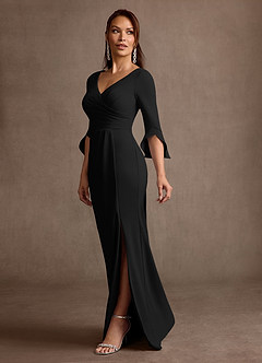Azazie Linnette Mother of the Bride Dresses Black Sheath Pleated Stretch Crepe Dress image3