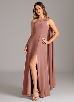 Azazie Tella Abiti da Damigella Abito A-Line in Chiffon Monospalla Cedro Rosa image3