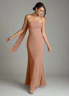 Azazie Saylor Brudtärnklänningar Klä av Sjöjungfru i Chiffong Axelbandslös Champagne Ros image7