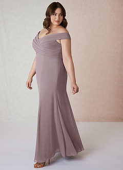 Azazie Lecia Bridesmaid Dresses Dusk Empire Off-The-Shoulder Pleated Chiffon Convertible Dress image10