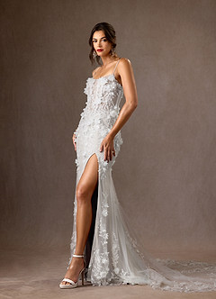 Azazie Alethea Wedding Dresses Diamond White Mermaid Strapless Lace Dress image4