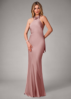 Azazie Velli Robes de demoiselle d'honneur Robe Sirène en Satin extensible Rose Poussiéreuse image3