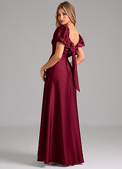 Azazie Fatima Bridesmaid Dresses Burgundy A-Line Pleated Stretch Satin Dress image2