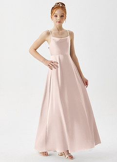 Azazie Shale Junior A-Linie Stretch-Satin Kleid Zartrosa image6